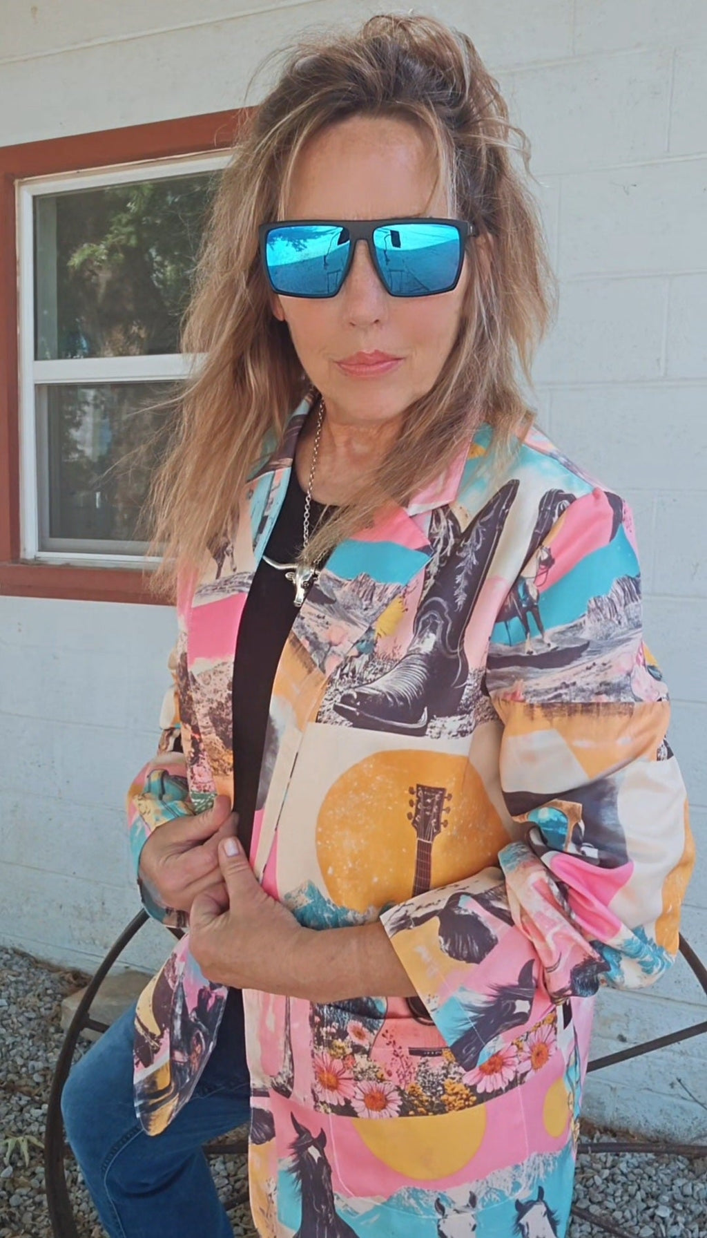 Baha Ranch Retro Pop Western Collage Blazer