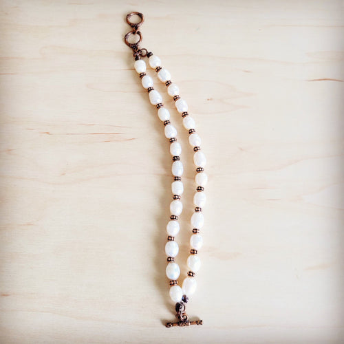 **Freshwater Pearl & Copper Boho Beaded Double Strand Bracelet 811y