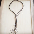 **Dark Brown Boho Knotted Leather Cord Necklace w/ Pearls 263w