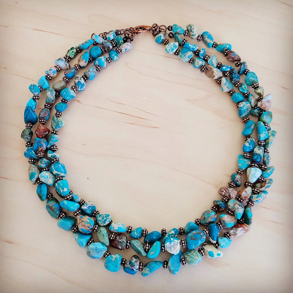Triple Strand Genuine Regalite Beaded Collar Necklace 263n