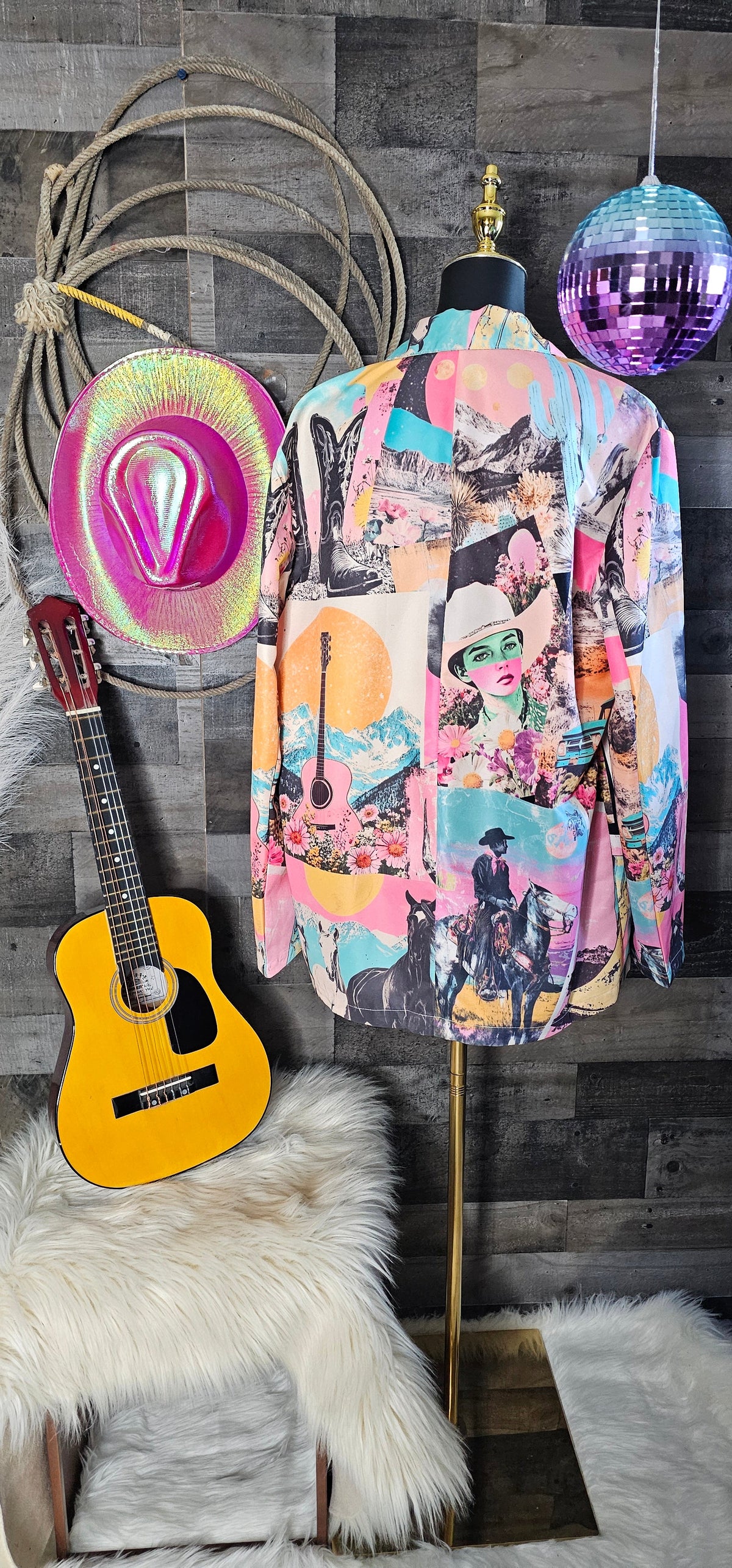 Baha Ranch Retro Pop Western Collage Blazer