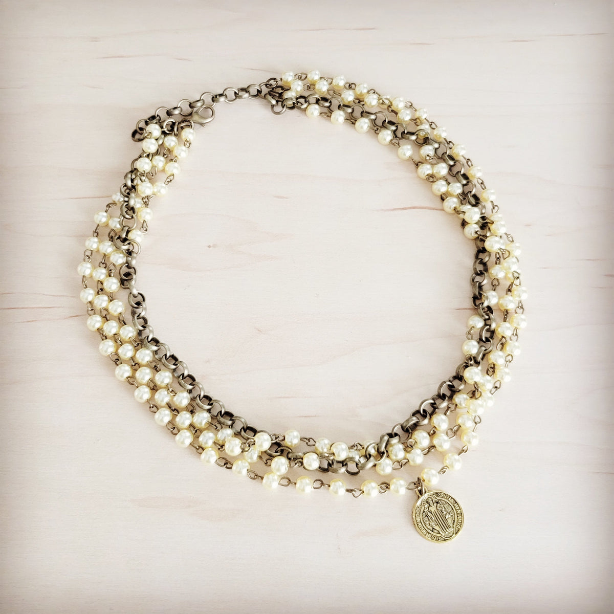 **Champagne Pearl Beaded Collar Necklace w/ Pendant 263x