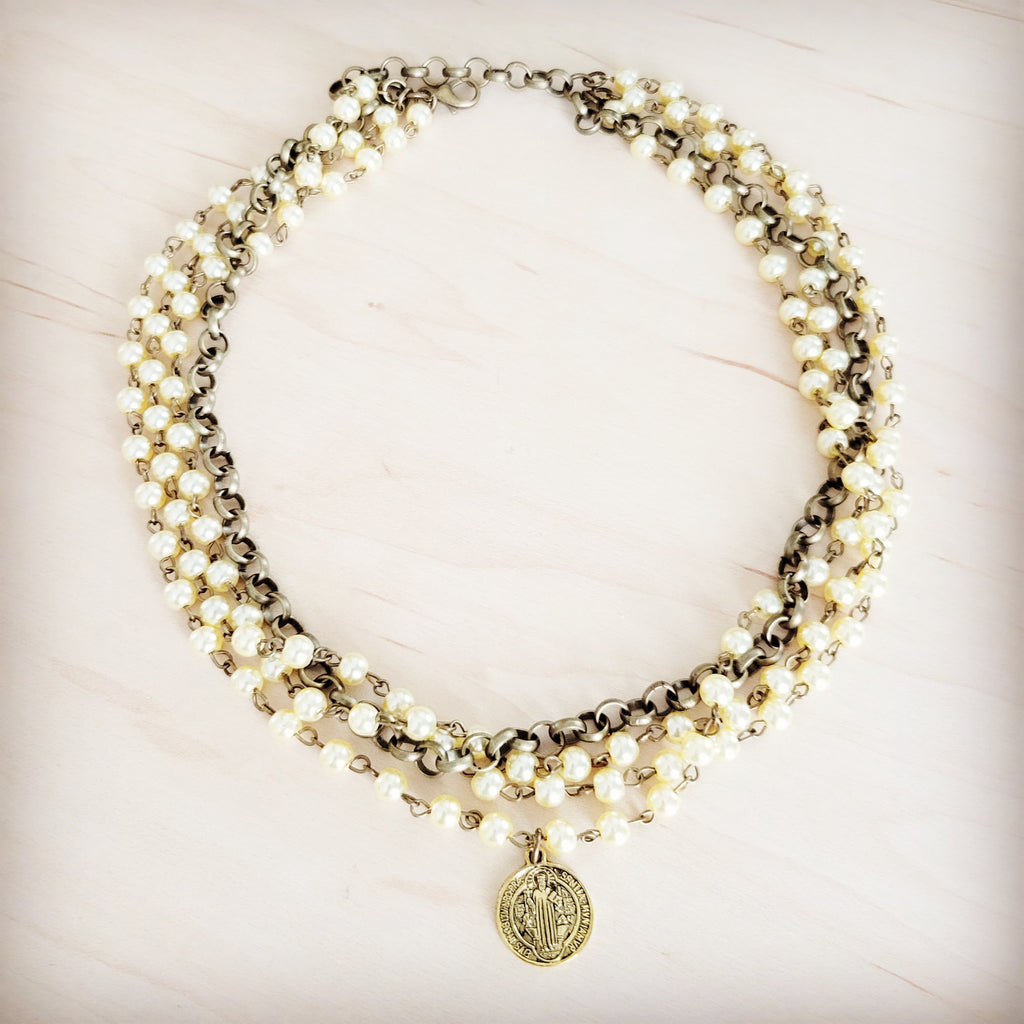 **Champagne Pearl Beaded Collar Necklace w/ Pendant 263x