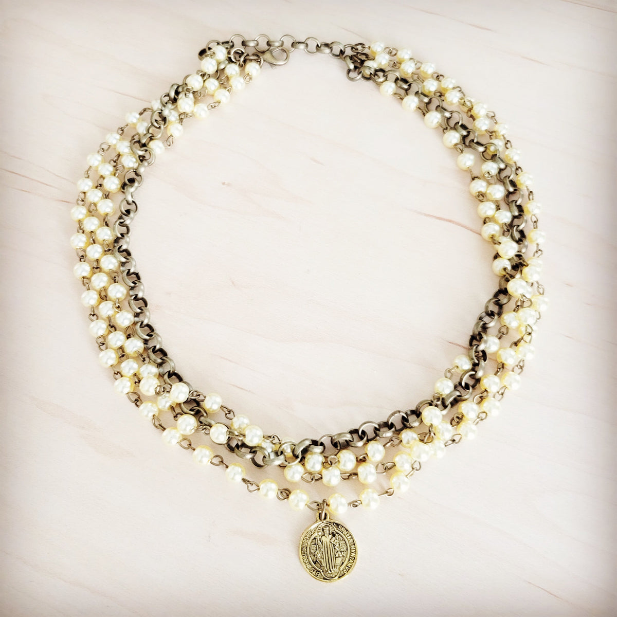 **Champagne Pearl Beaded Collar Necklace w/ Pendant 263x