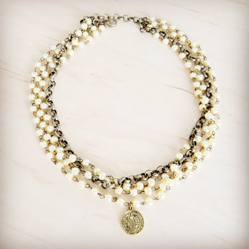 **Champagne Pearl Beaded Collar Necklace w/ Pendant 263x