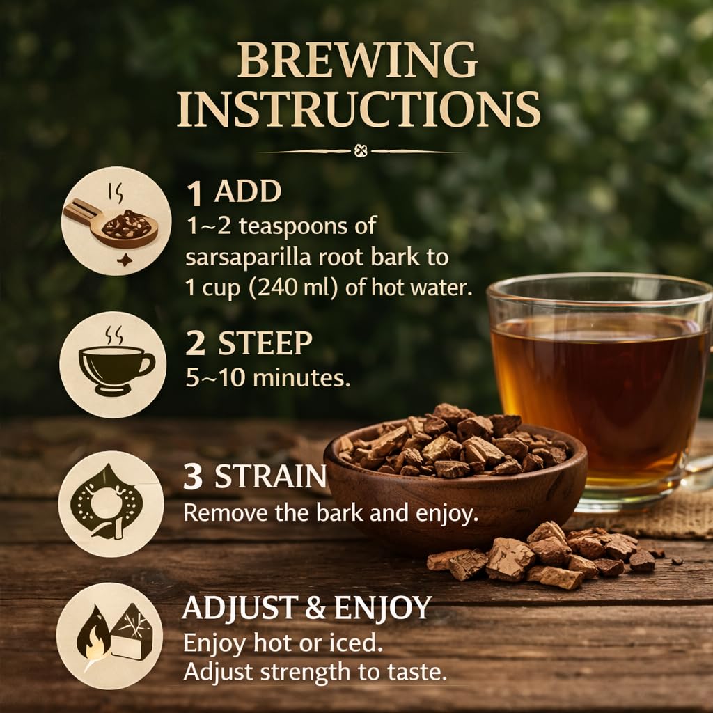 Sarsaparilla Root Herbal Tea — Zarzaparrilla Root Bark (Smilax aristolochiifolia) — 100% Natural — Sun-Dried Loose Bark — Caffeine Free Traditional Mexican Herbal Infusion — Net Wt. 113 g (4 oz)