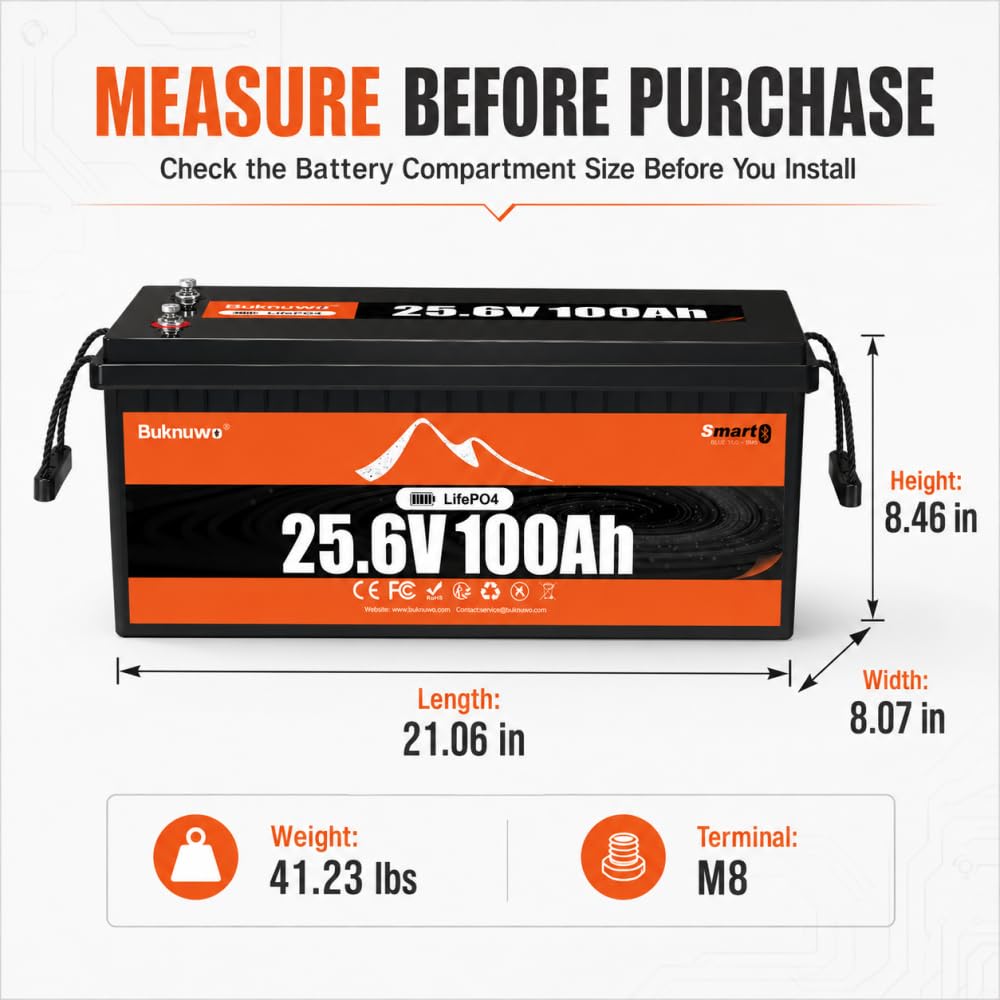 12V 100Ah LiFePO4 Lithium Battery with Bluetooth,15000+ Cycles Lithium Battery for Trolling Motor, Off-Grid,Boat,RV, Marine, Solar (12.8V 100Ah-Bluetooth)