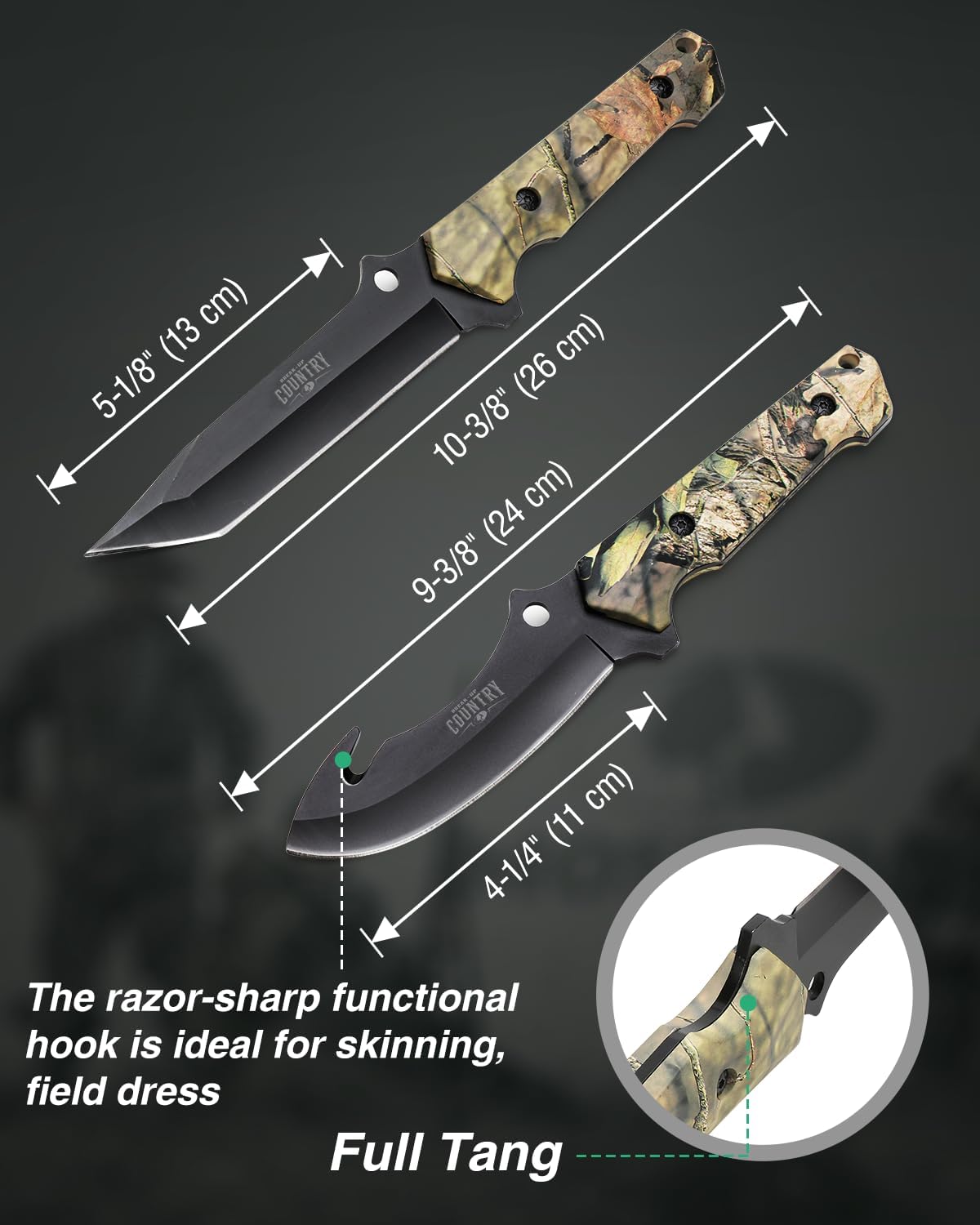 Mossy Oak Fixed Blade Hunting Knife Set - 2 Piece, Sheath Included