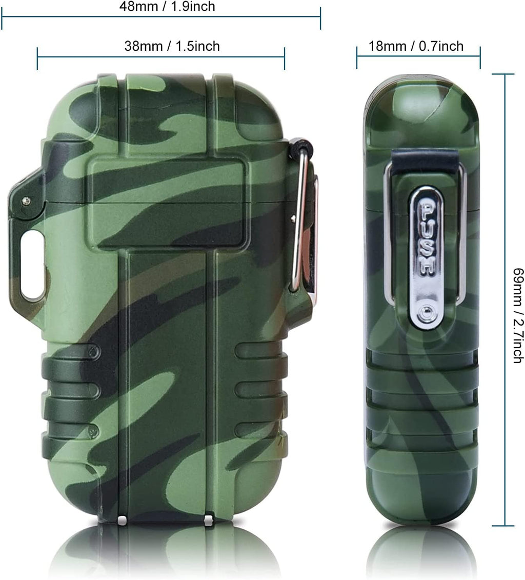 2 Pack Waterproof Lighter Outdoor Windproof Torch Lighters Dual Arc Butane Electric Lighters USB Rechargeable Lighters Flameless Plasma Lighter Camping Hiking Adventure Survival Tactical Gear