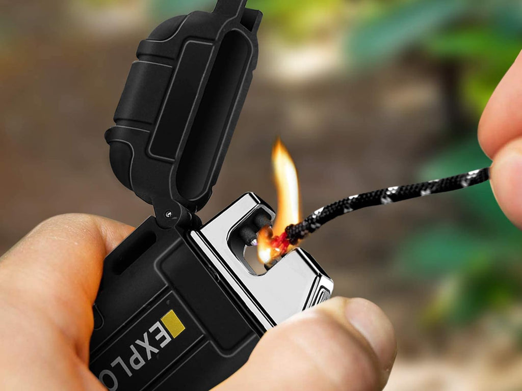 2 Pack Waterproof Lighter Outdoor Windproof Torch Lighters Dual Arc Butane Electric Lighters USB Rechargeable Lighters Flameless Plasma Lighter Camping Hiking Adventure Survival Tactical Gear