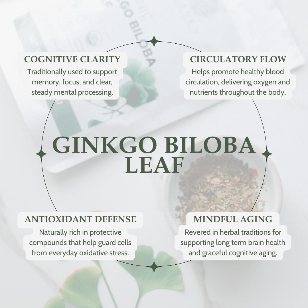 Organic Dried Ginkgo Biloba Leaves 4 oz (113g), USDA Certified Organic Ginkgo Leaf Herb Tea, Ginko Biloba Tea, Gingko, Cut and Sifted
