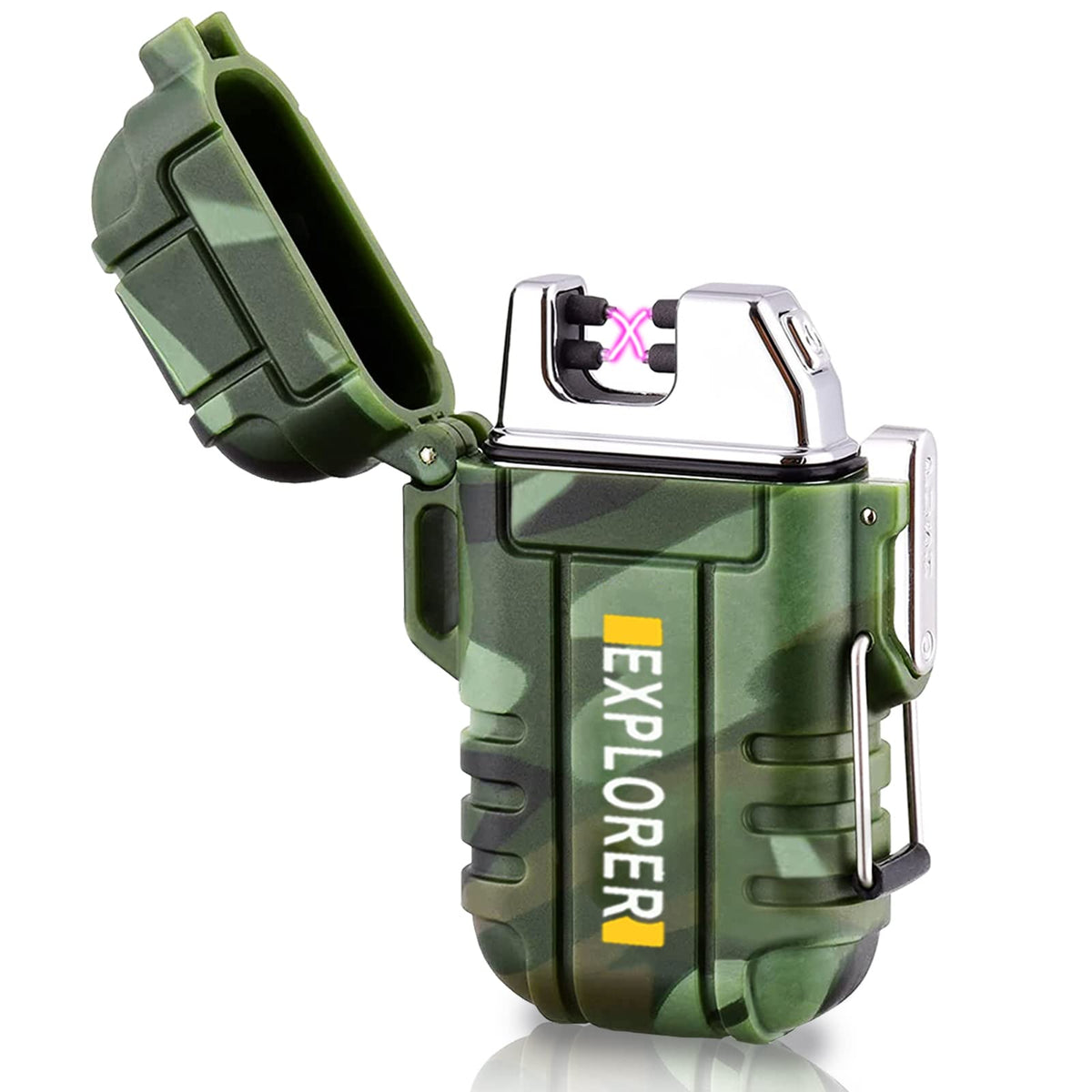 2 Pack Waterproof Lighter Outdoor Windproof Torch Lighters Dual Arc Butane Electric Lighters USB Rechargeable Lighters Flameless Plasma Lighter Camping Hiking Adventure Survival Tactical Gear