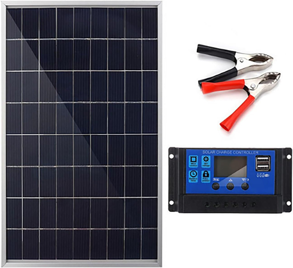 Solar Panel Kit 10W 12V Mono crystalline with 10A Solar Charge Controller + Extension Cable with Battery Clips