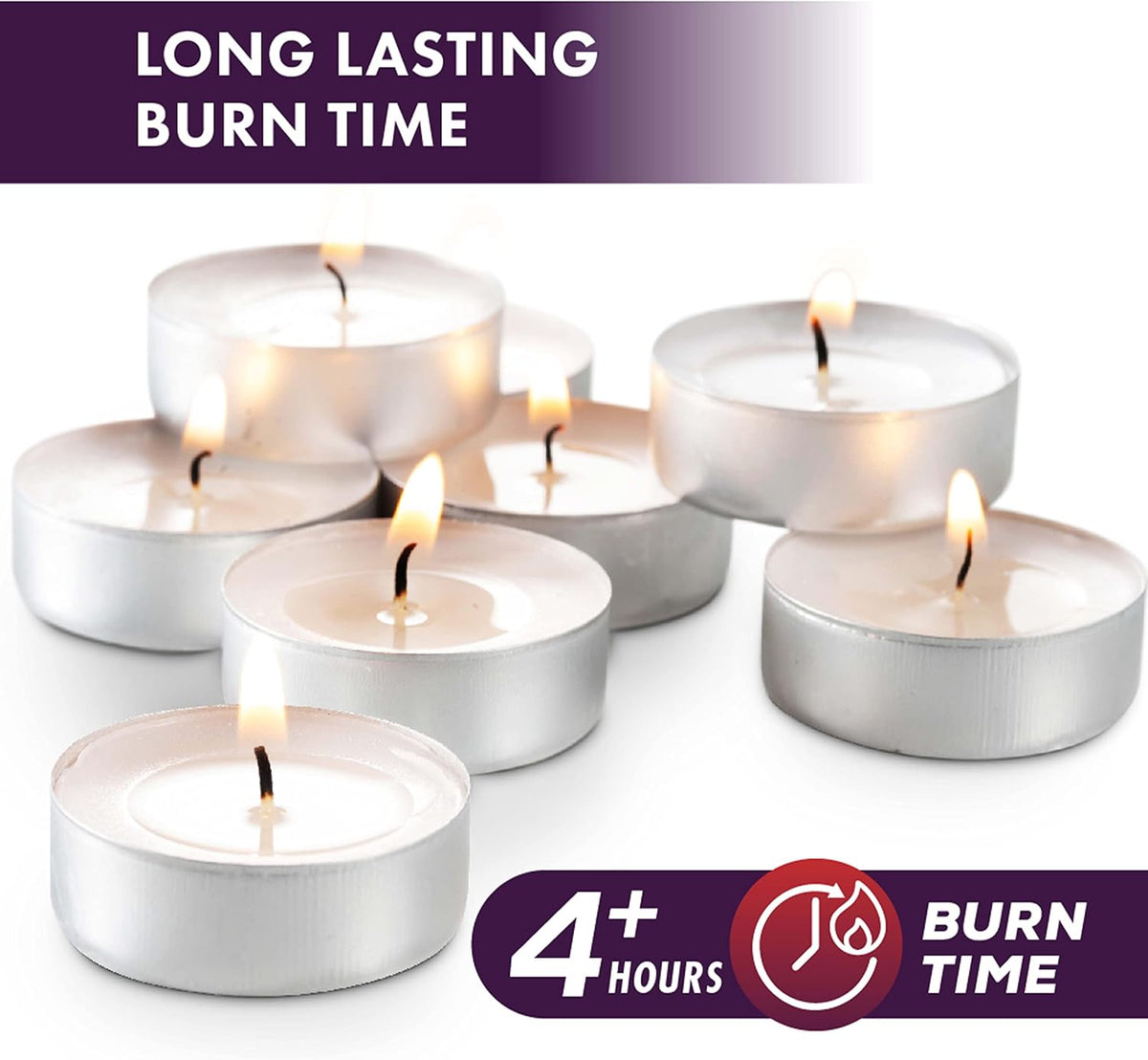 MontoPack Unscented Tea Light Candles 100 Pack | 4 hours, White, Smokeless, Dripless Small Votive Paraffin Tealights | Long-Lasting for Home, Shabbat, Weddings, Events, Emergencies | Mini Candles Bulk
