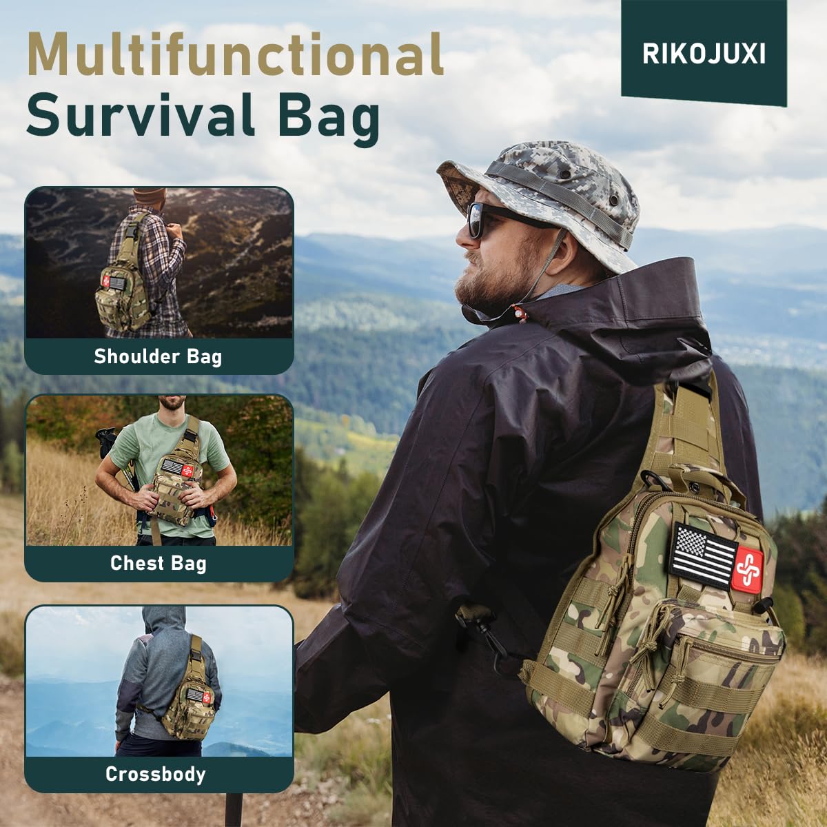 Survival Kit, 262 Piece Survival Gear and Supplies with First Aid Kit Pouch and Crossbody Bag