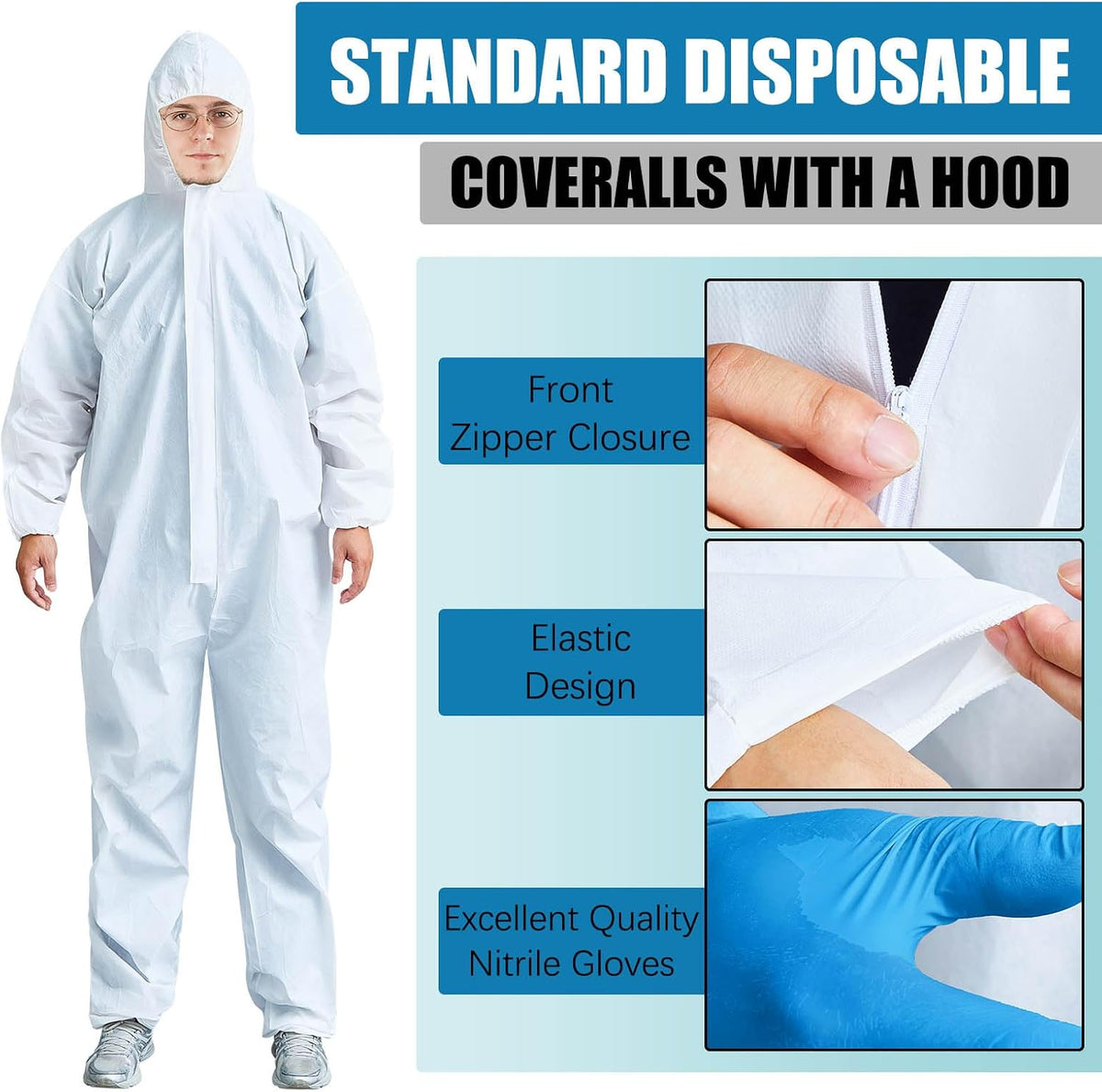TrelaCo 5 sets Hazmat Suit Disposable Protective Coveralls Full Body