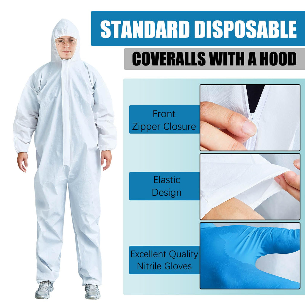 TrelaCo 5 sets Hazmat Suit Disposable Protective Coveralls Full Body