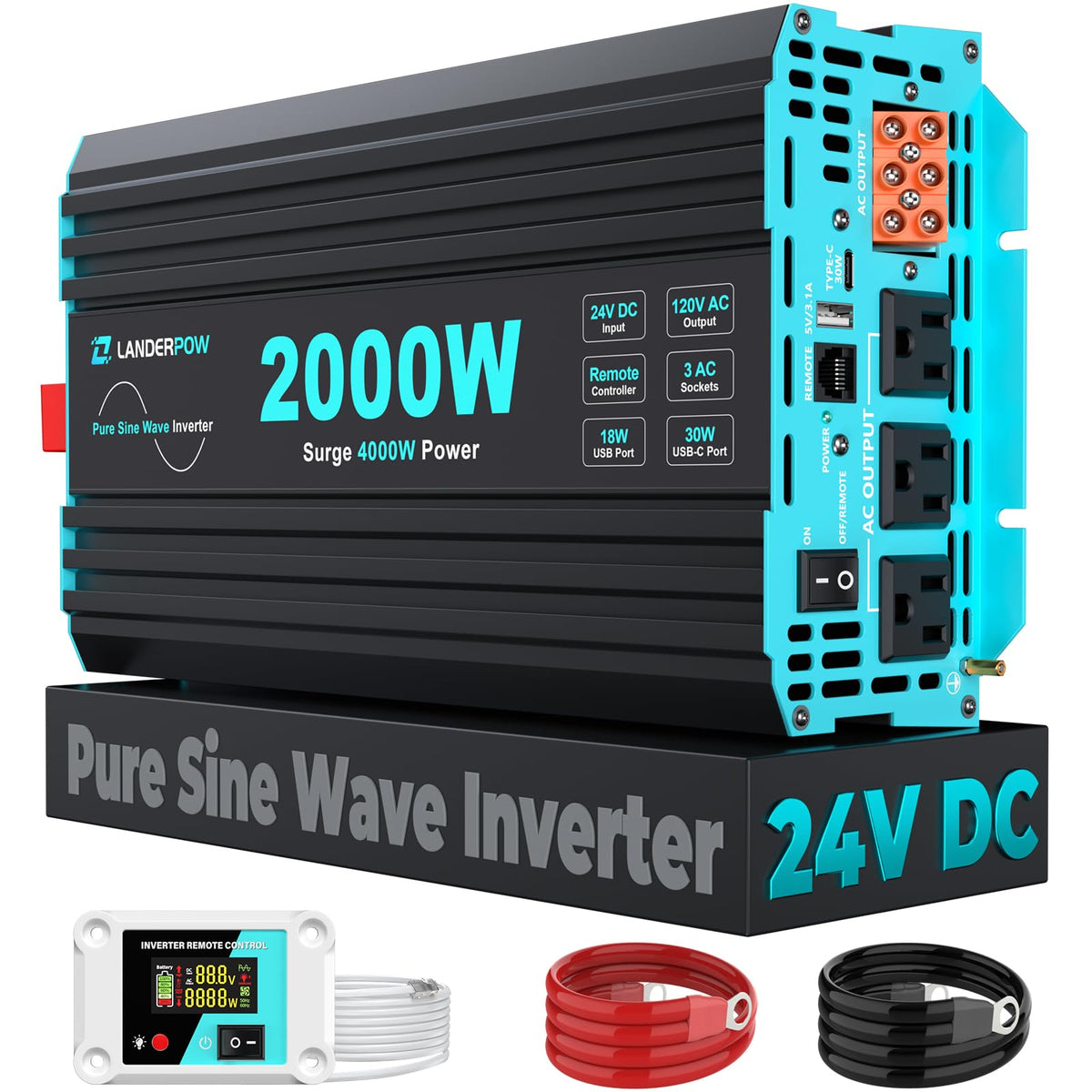 3000W Pure Sine Wave Inverter 12V DC to 120V AC 6000W Peak for RV