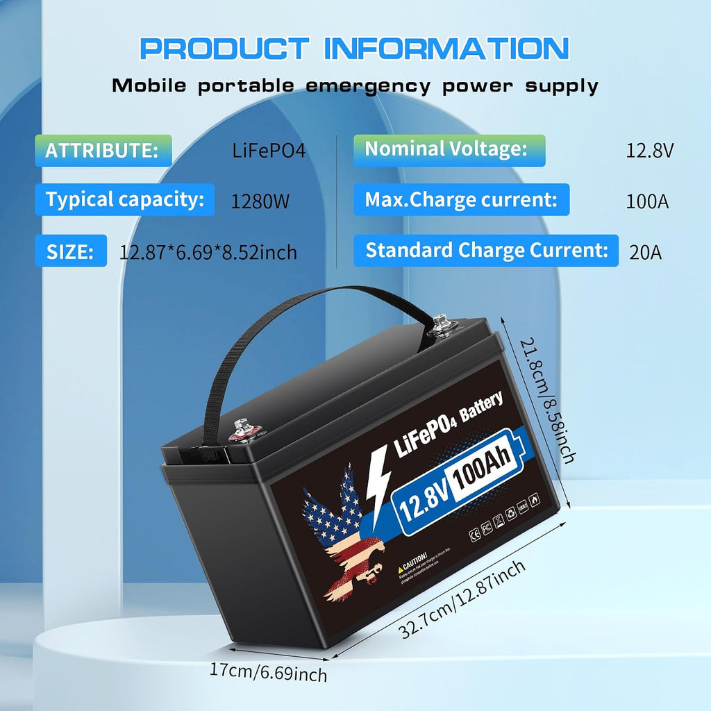 12V 100Ah LiFePO4 Lithium Battery, Group 31 Built-in 100A Smart BMS, 15000+ Deep Cycles Lithium Iron Phosphate 1280Wh Batteries Low-Temp Protection for RV, Marine Trolling Motor, Solar, Home, Off-Grid