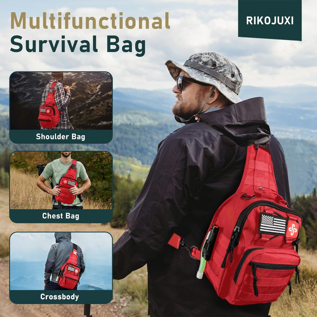 Survival Kit, 262 Piece Survival Gear and Supplies with First Aid Kit Pouch and Crossbody Bag