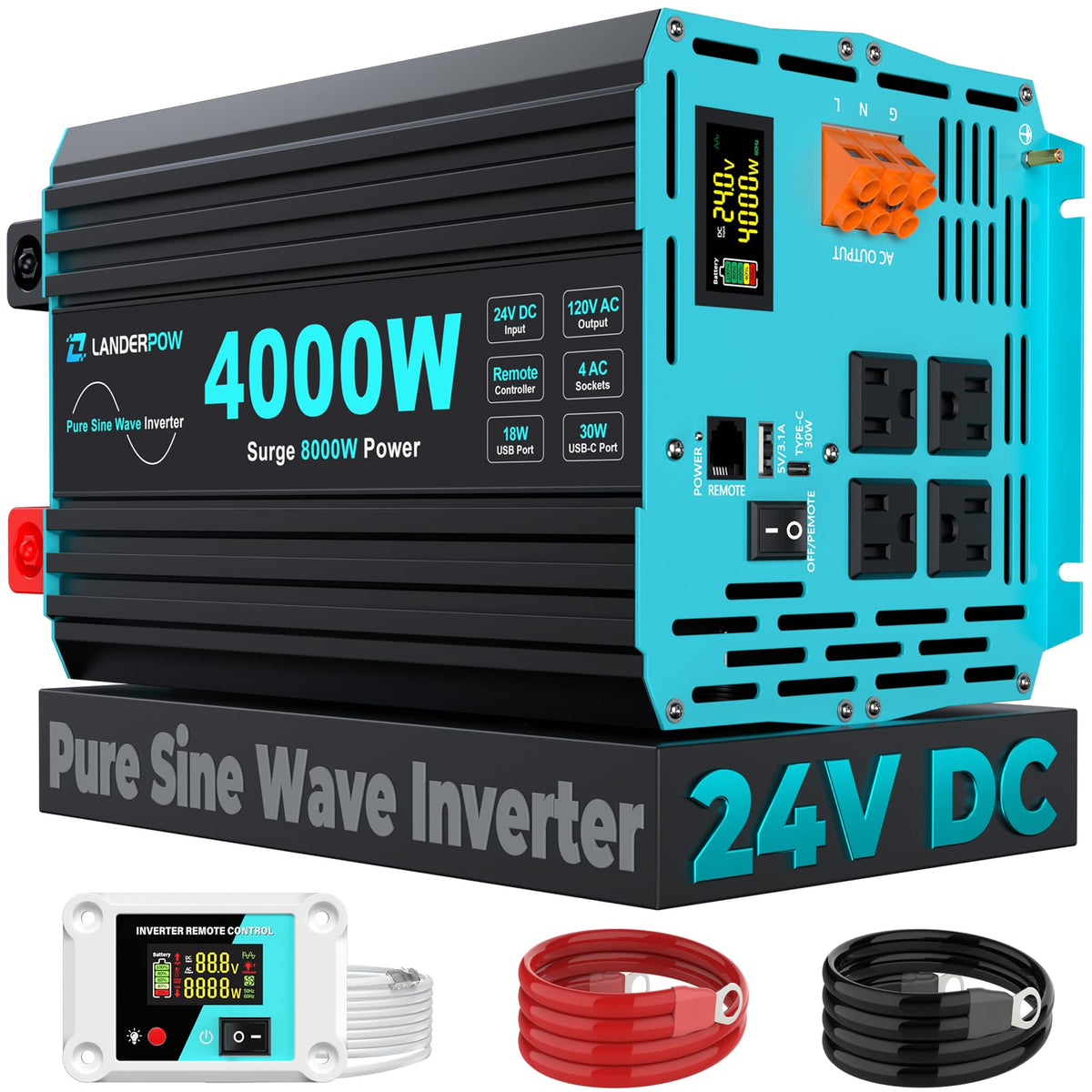 3000W Pure Sine Wave Inverter 12V DC to 120V AC 6000W Peak for RV