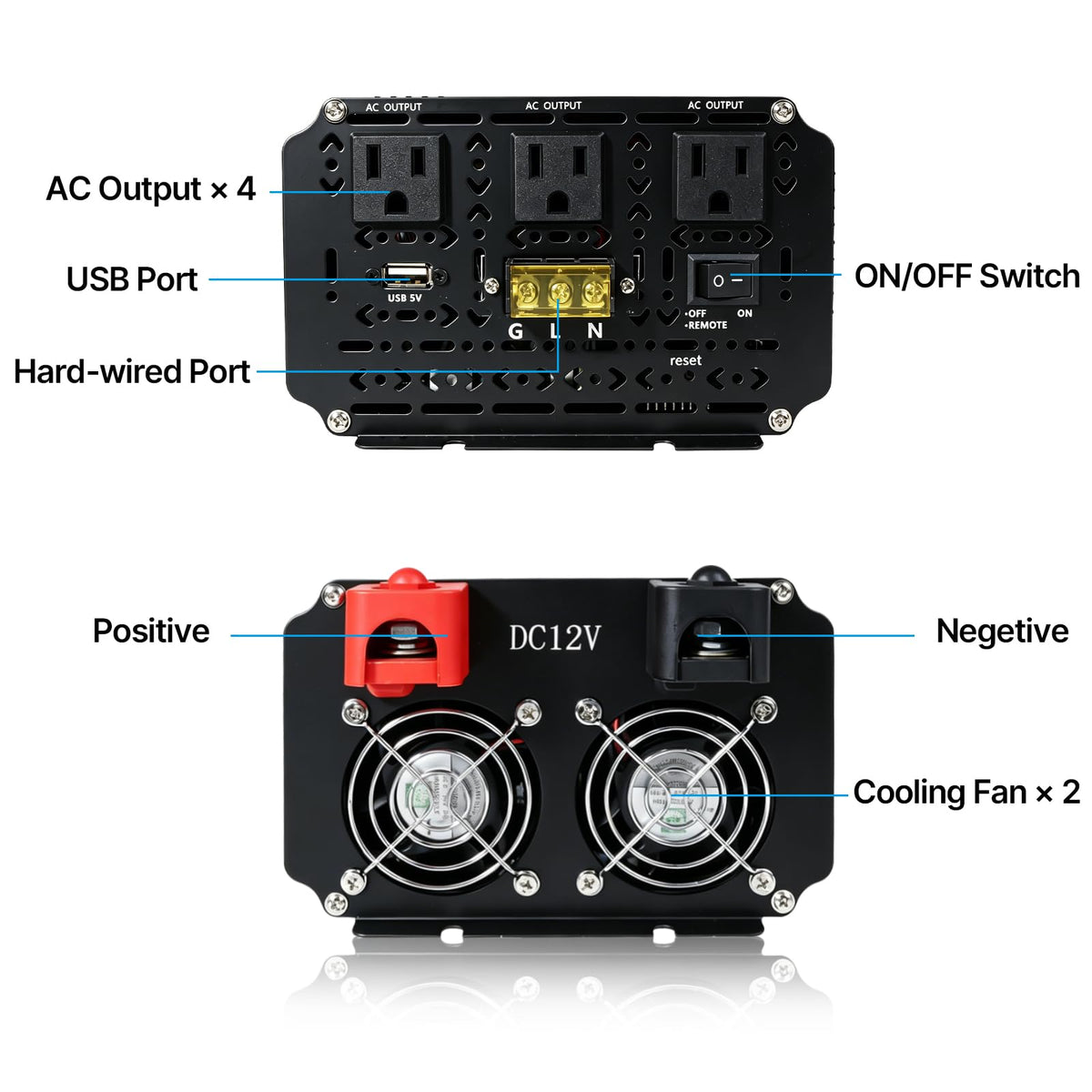 3000W Power Inverter 12V DC to 110V/120V AC Converter 6000W Peak