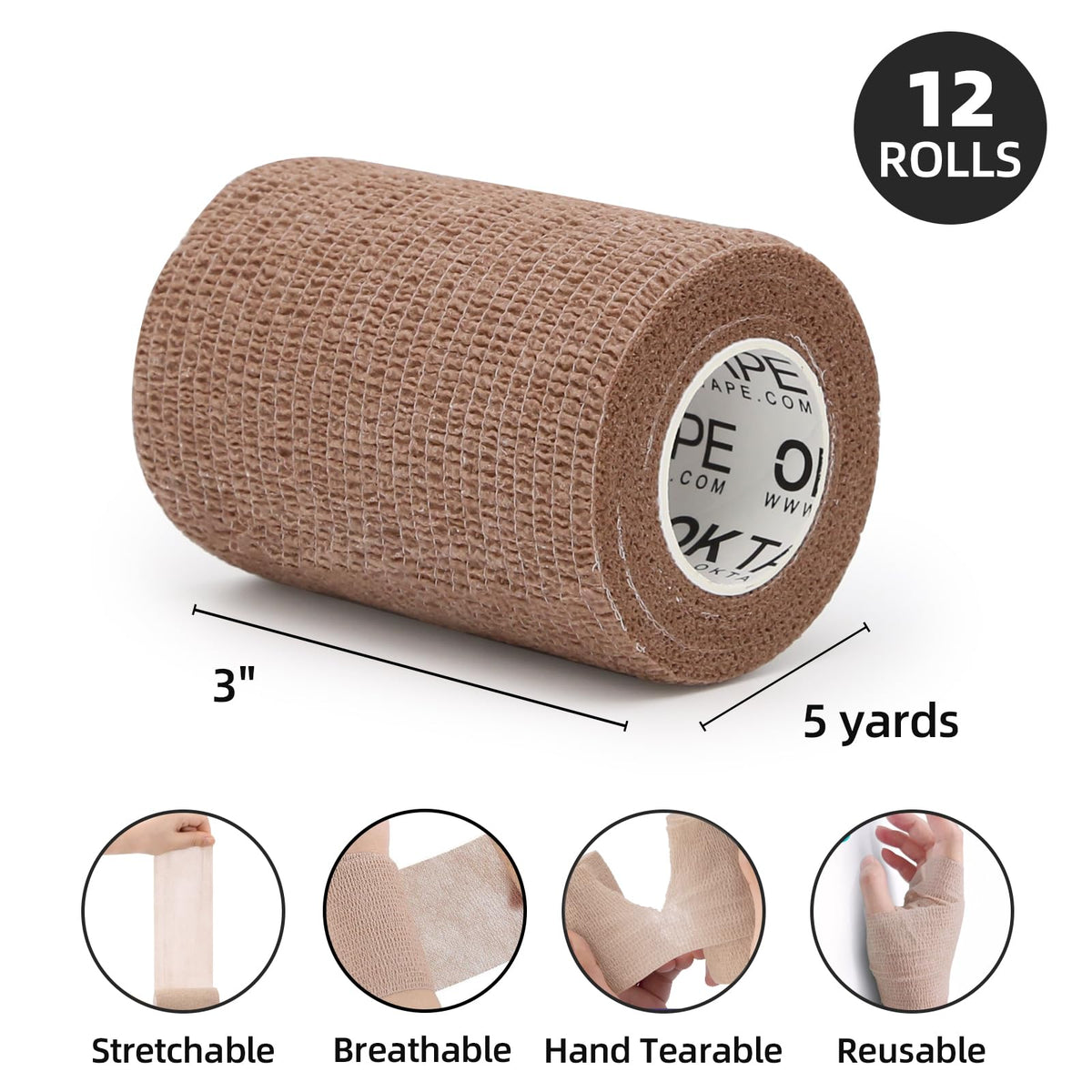 OK TAPE Self Adherent Cohesive Bandages Wrap 12Packs 2" x 5 Yards