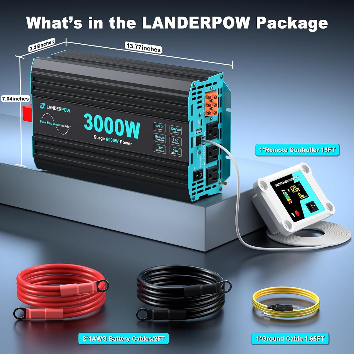 3000W Pure Sine Wave Inverter 12V DC to 120V AC 6000W Peak for RV