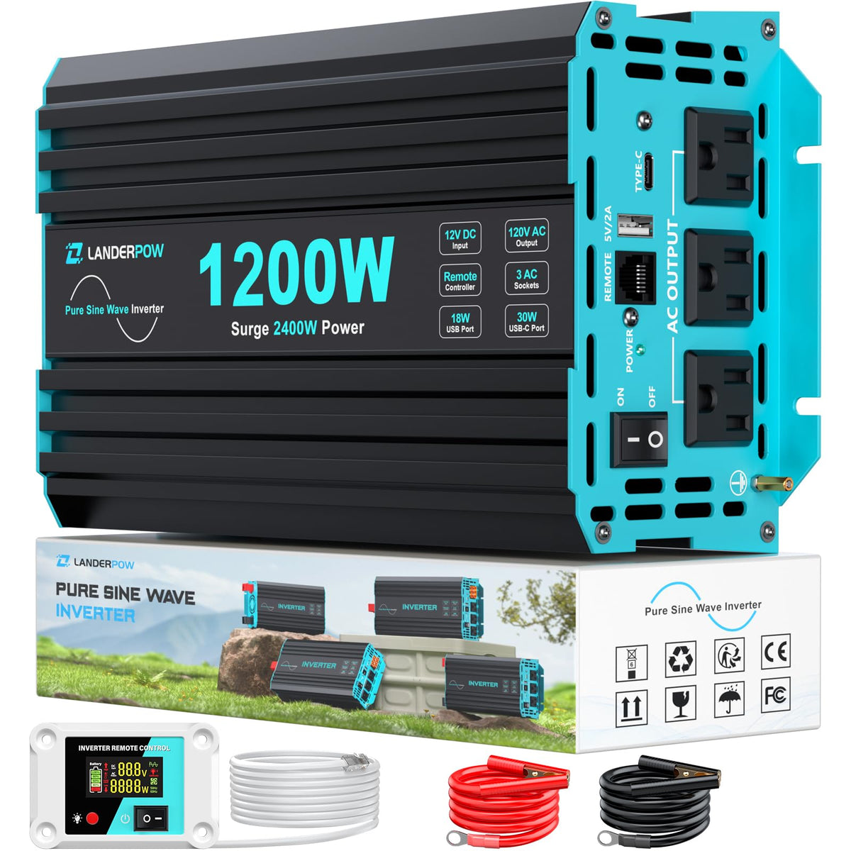3000W Pure Sine Wave Inverter 12V DC to 120V AC 6000W Peak for RV