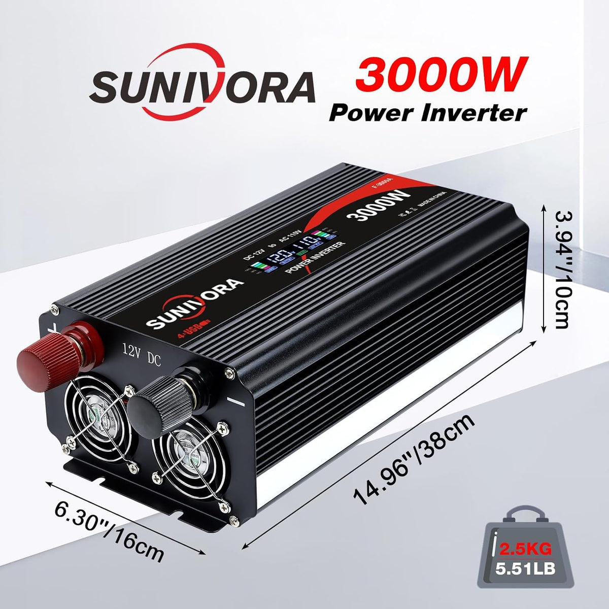 3000W Power Inverter 12V DC to 110V/120V AC Converter 6000W Peak