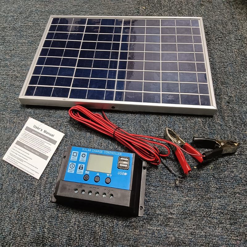 Solar Panel Kit 10W 12V Mono crystalline with 10A Solar Charge Controller + Extension Cable with Battery Clips