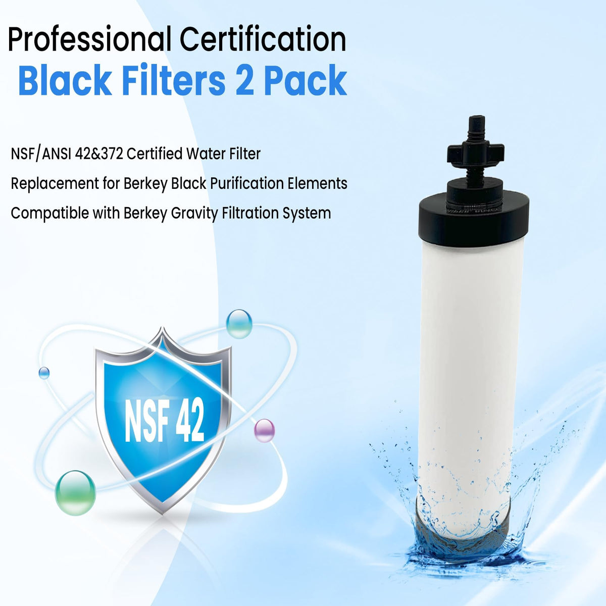 NSF/ANSI 42 Certified Black Purification Elements, for BB9-2® Water Filters Replacement, Pack of 2