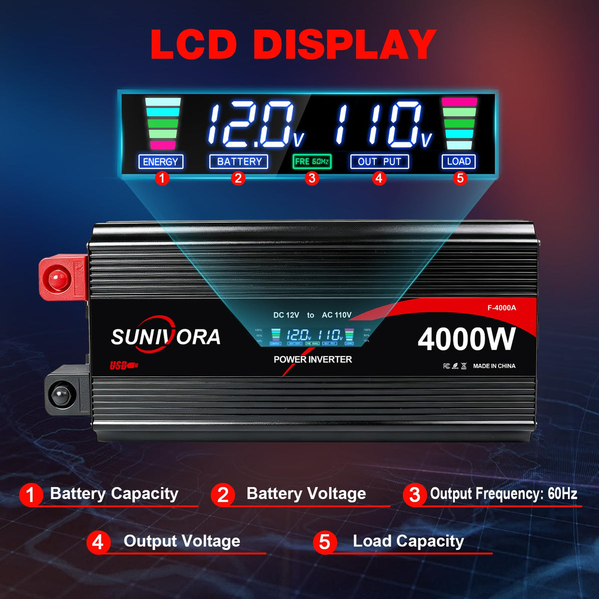 3000W Power Inverter 12V DC to 110V/120V AC Converter 6000W Peak