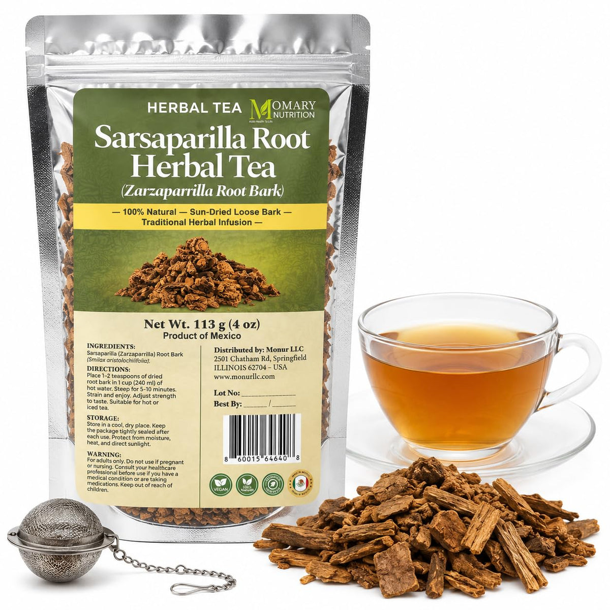 Sarsaparilla Root Herbal Tea — Zarzaparrilla Root Bark (Smilax aristolochiifolia) — 100% Natural — Sun-Dried Loose Bark — Caffeine Free Traditional Mexican Herbal Infusion — Net Wt. 113 g (4 oz)