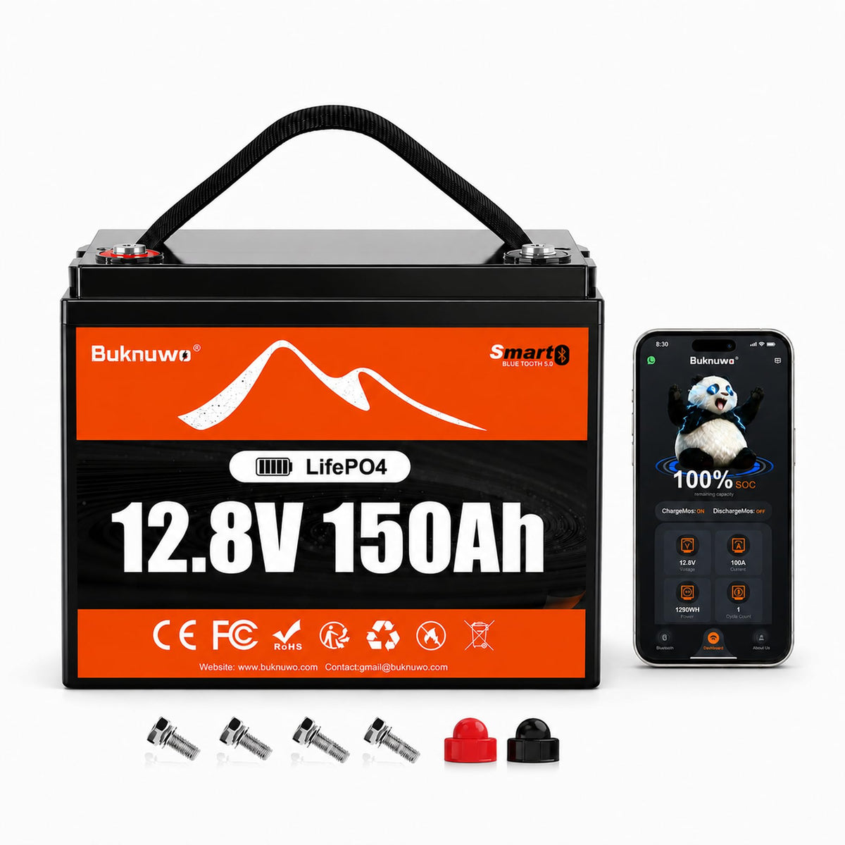 12V 100Ah LiFePO4 Lithium Battery with Bluetooth,15000+ Cycles Lithium Battery for Trolling Motor, Off-Grid,Boat,RV, Marine, Solar (12.8V 100Ah-Bluetooth)