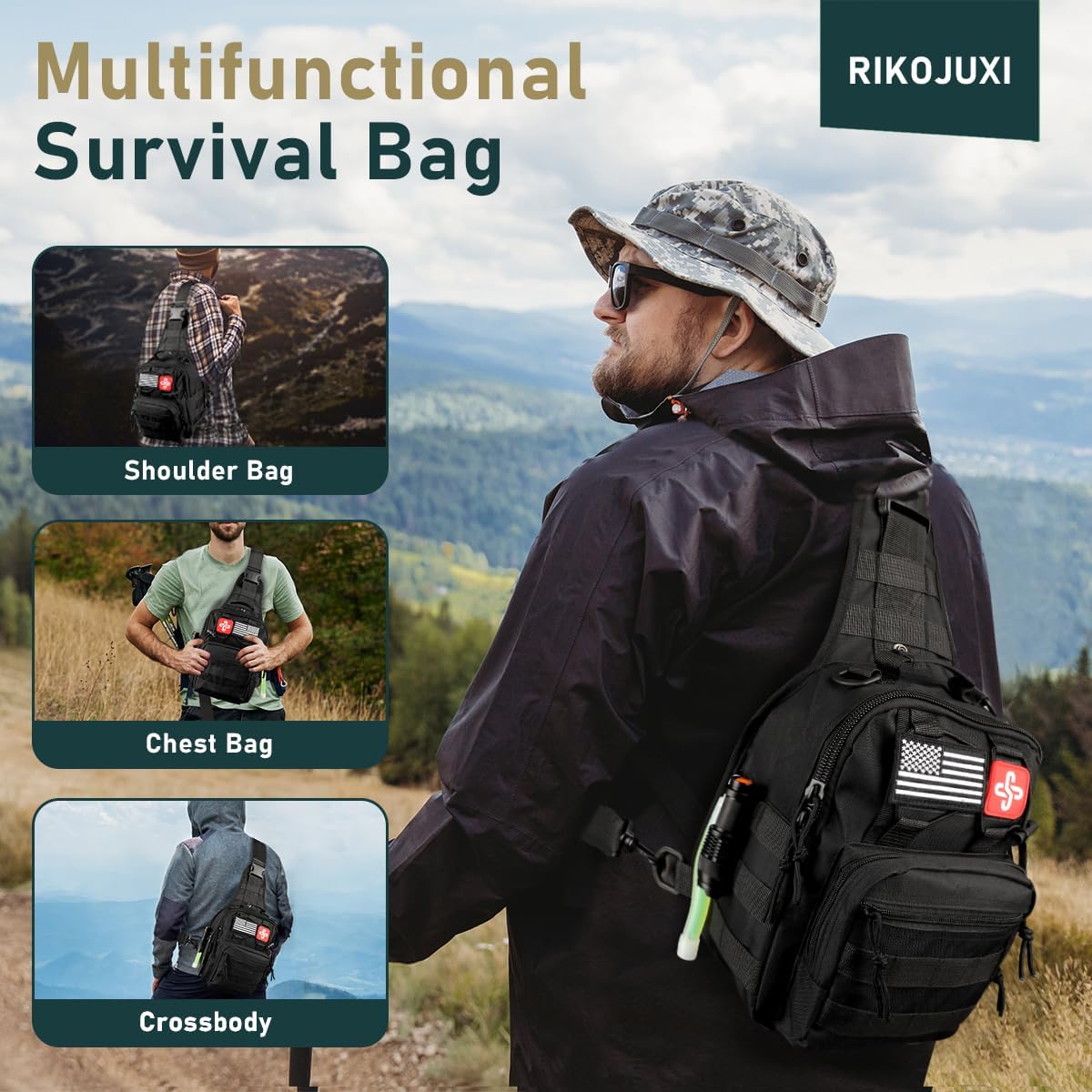 Survival Kit, 262 Piece Survival Gear and Supplies with First Aid Kit Pouch and Crossbody Bag