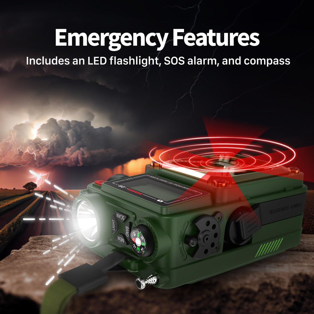 FosPower NOAA Emergency Weather Radio A1 7400mWh Solar Hand Crank (Orange)