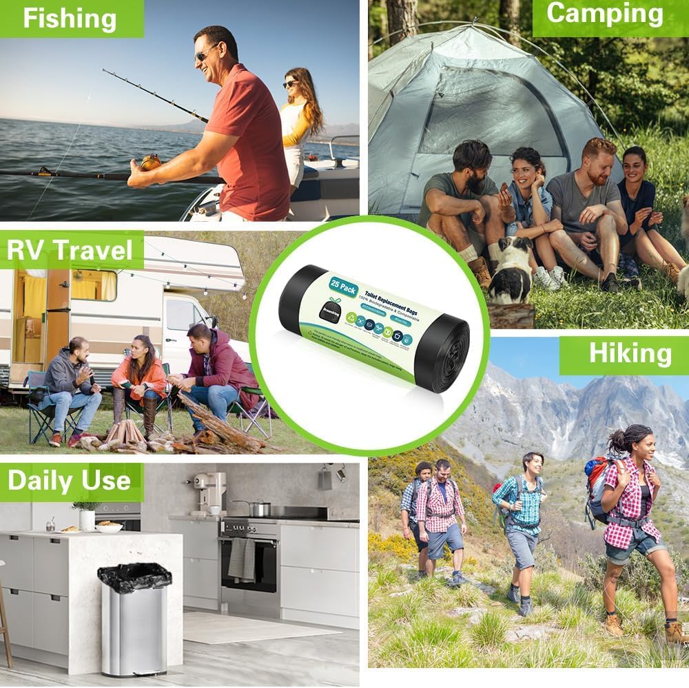 Portable Toilet Bags for Camping, Biodegradable Drawstring Toilet Bags