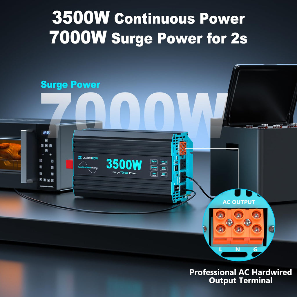 3000W Pure Sine Wave Inverter 12V DC to 120V AC 6000W Peak for RV