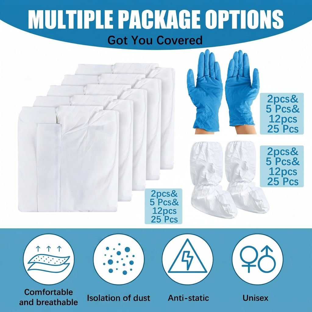 TrelaCo 5 sets Hazmat Suit Disposable Protective Coveralls Full Body