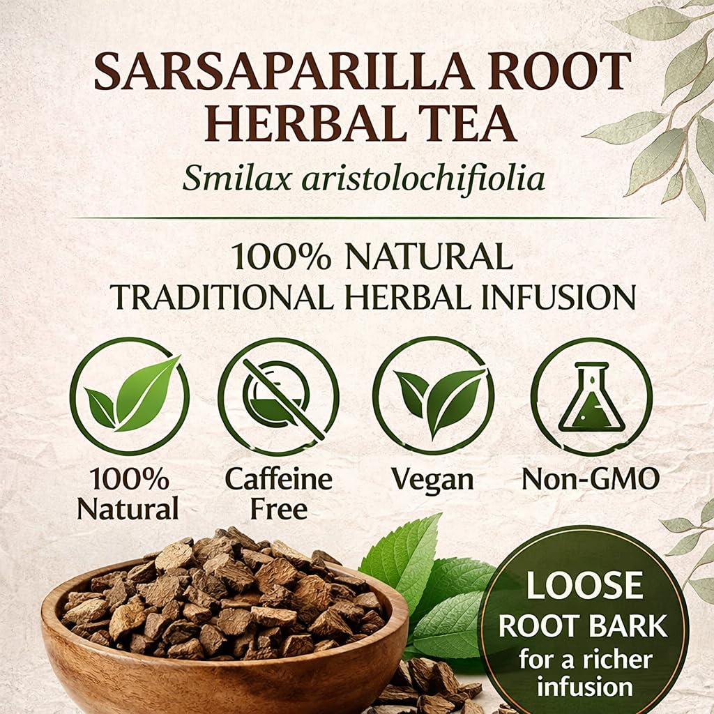 Sarsaparilla Root Herbal Tea — Zarzaparrilla Root Bark (Smilax aristolochiifolia) — 100% Natural — Sun-Dried Loose Bark — Caffeine Free Traditional Mexican Herbal Infusion — Net Wt. 113 g (4 oz)