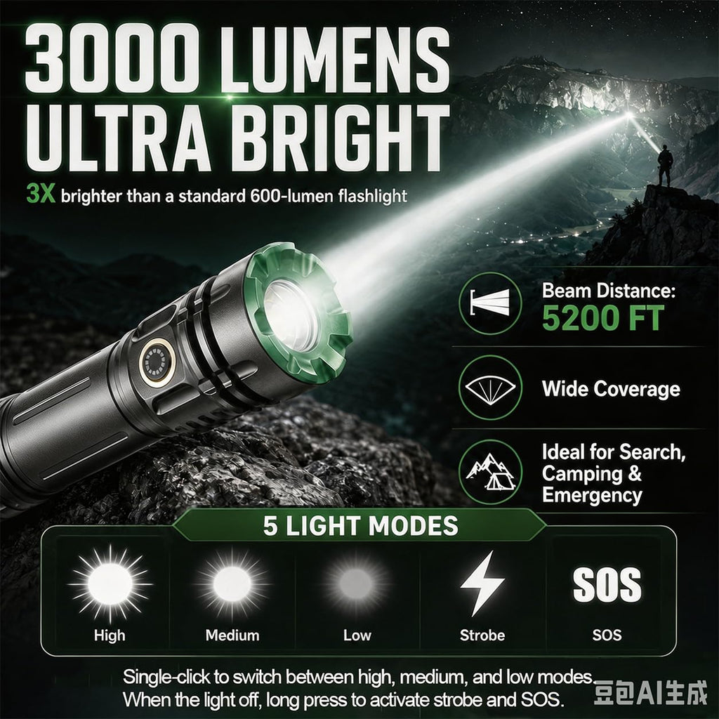 Queena 2 Pack LED Rechargeable Flashlight