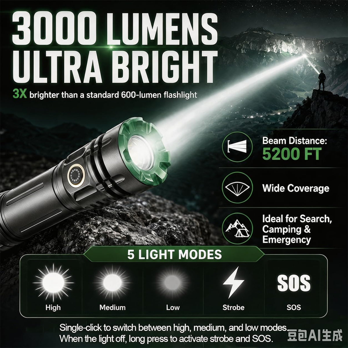 Queena 2 Pack LED Rechargeable Flashlight