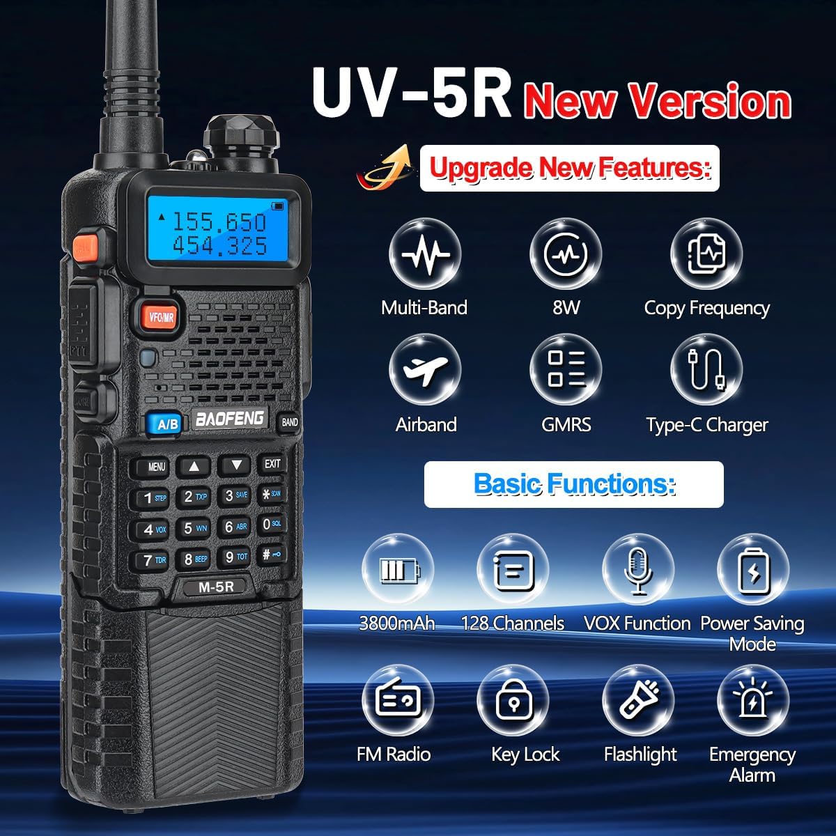 Baofeng UV-5R Ham Radio Handheld UV5R Long Range Walkie Talkies