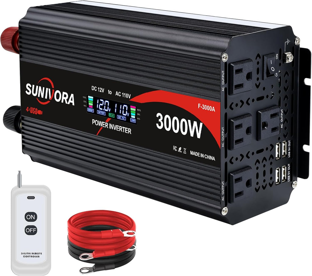 3000W Power Inverter 12V DC to 110V/120V AC Converter 6000W Peak