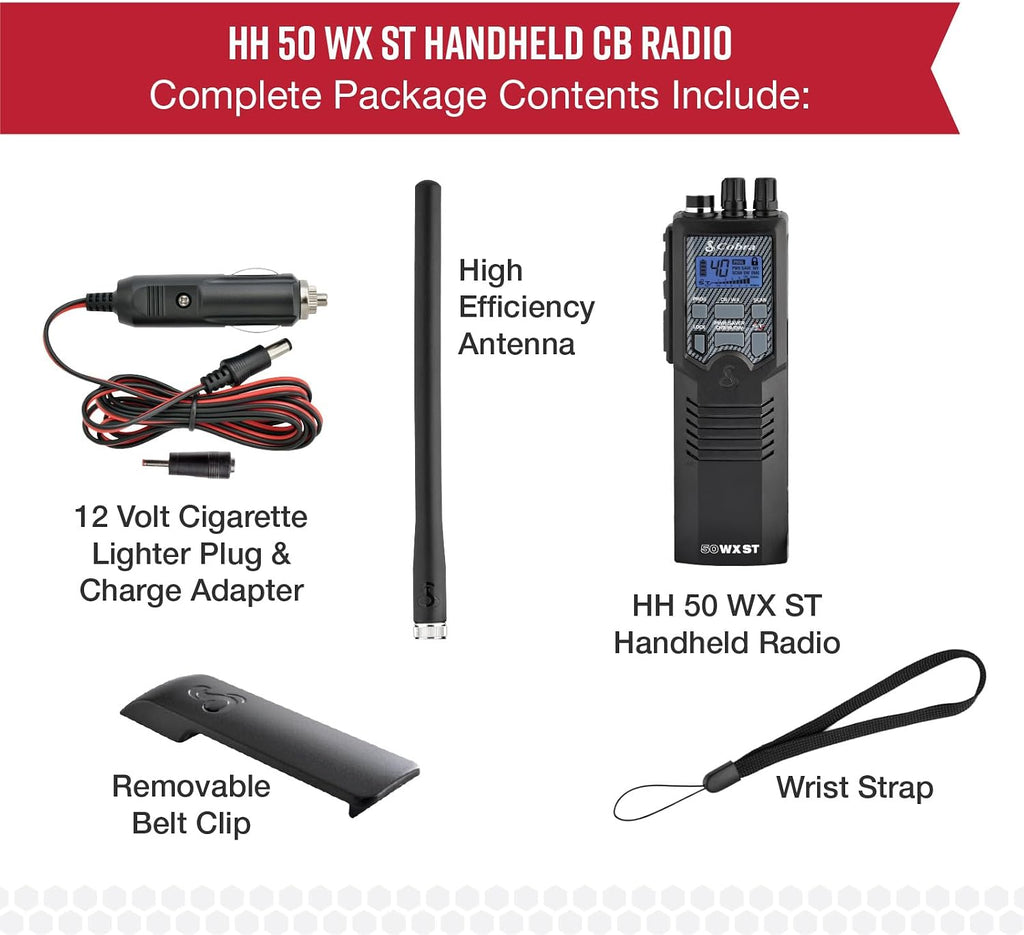 Cobra HH50WXST Handheld CB Radio - Emergency Radio with Access to Full 40 Channels and NOAA Alerts, Earphone Jack, 4 Watt Power Output