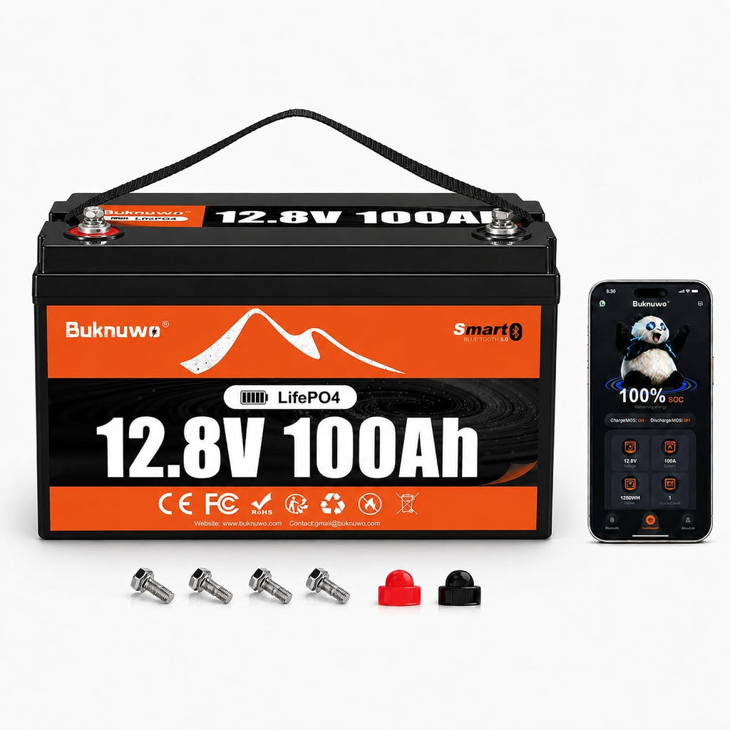 12V 100Ah LiFePO4 Lithium Battery with Bluetooth,15000+ Cycles Lithium Battery for Trolling Motor, Off-Grid,Boat,RV, Marine, Solar (12.8V 100Ah-Bluetooth)