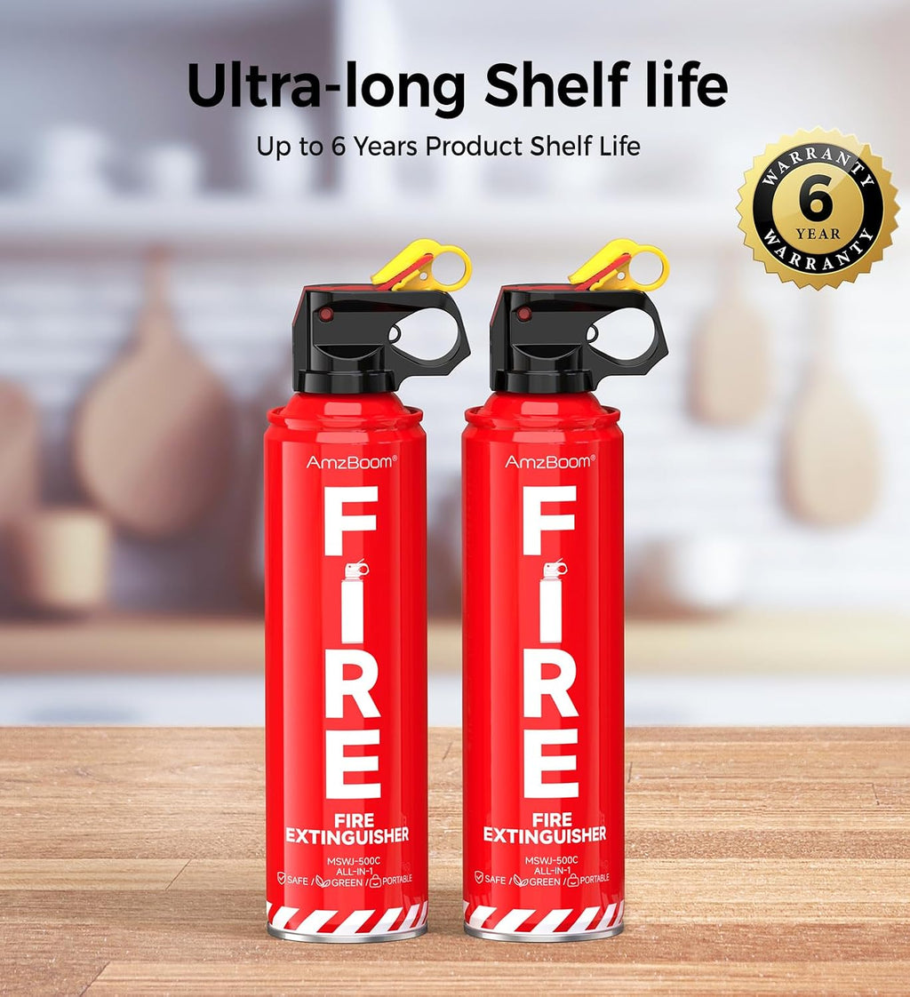 AmzBoom 2-Pack Fire Extinguisher for Home, Kitchen, Car, and Grill with Mounting Bracket– Extinguishing Spray