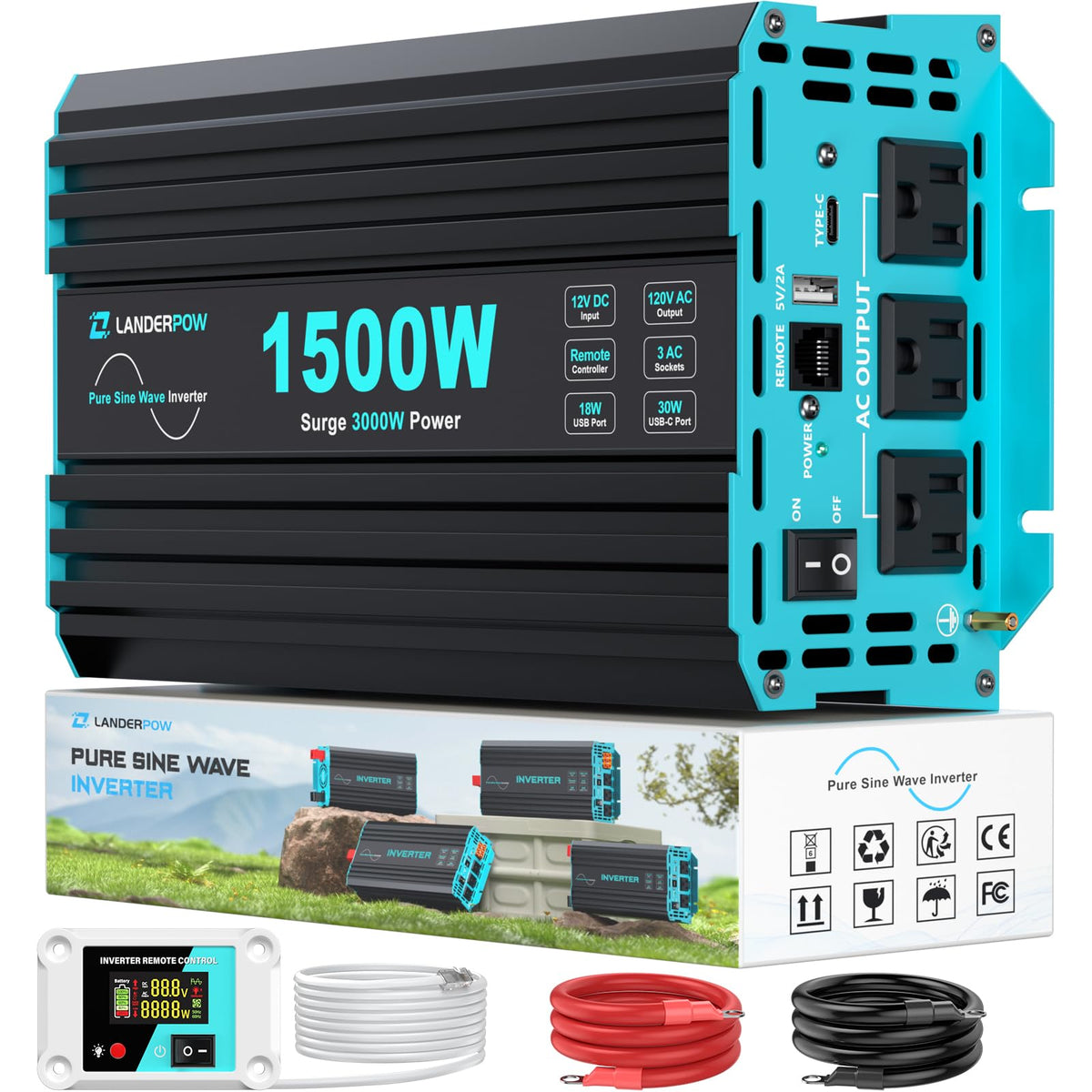 3000W Pure Sine Wave Inverter 12V DC to 120V AC 6000W Peak for RV