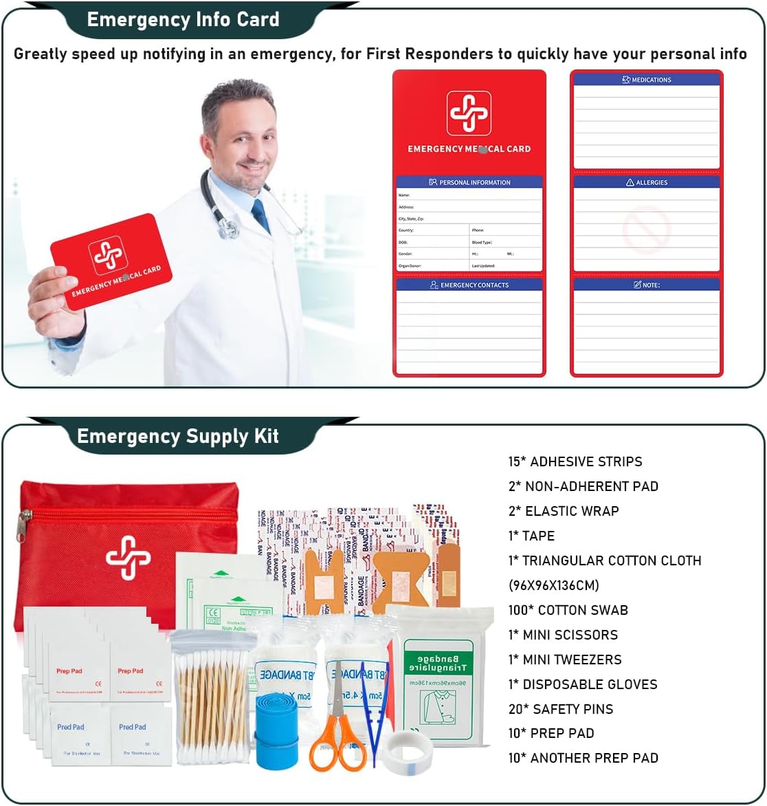 Survival Kit, 262 Piece Survival Gear and Supplies with First Aid Kit Pouch and Crossbody Bag